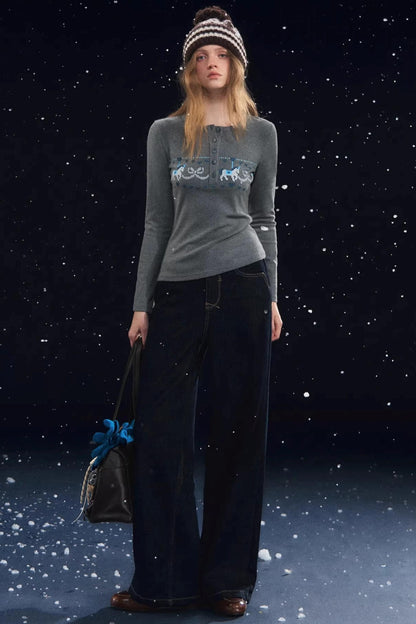 Karussell Print Samt Oberteil