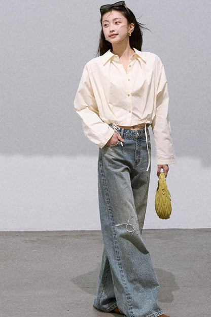 Vintage Burnt Flower Wide-Leg Jeans