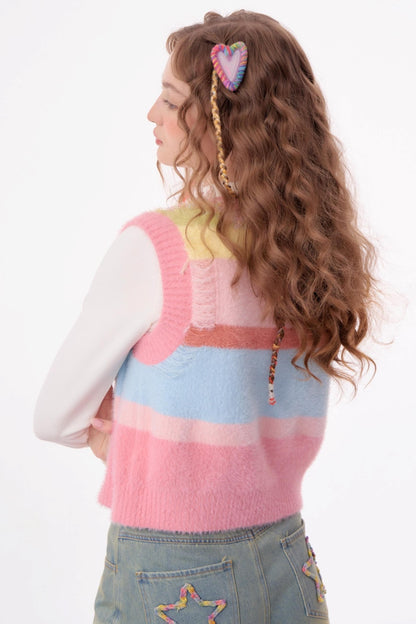 Vintage Pink Knitted V-Neck Sweater Vest