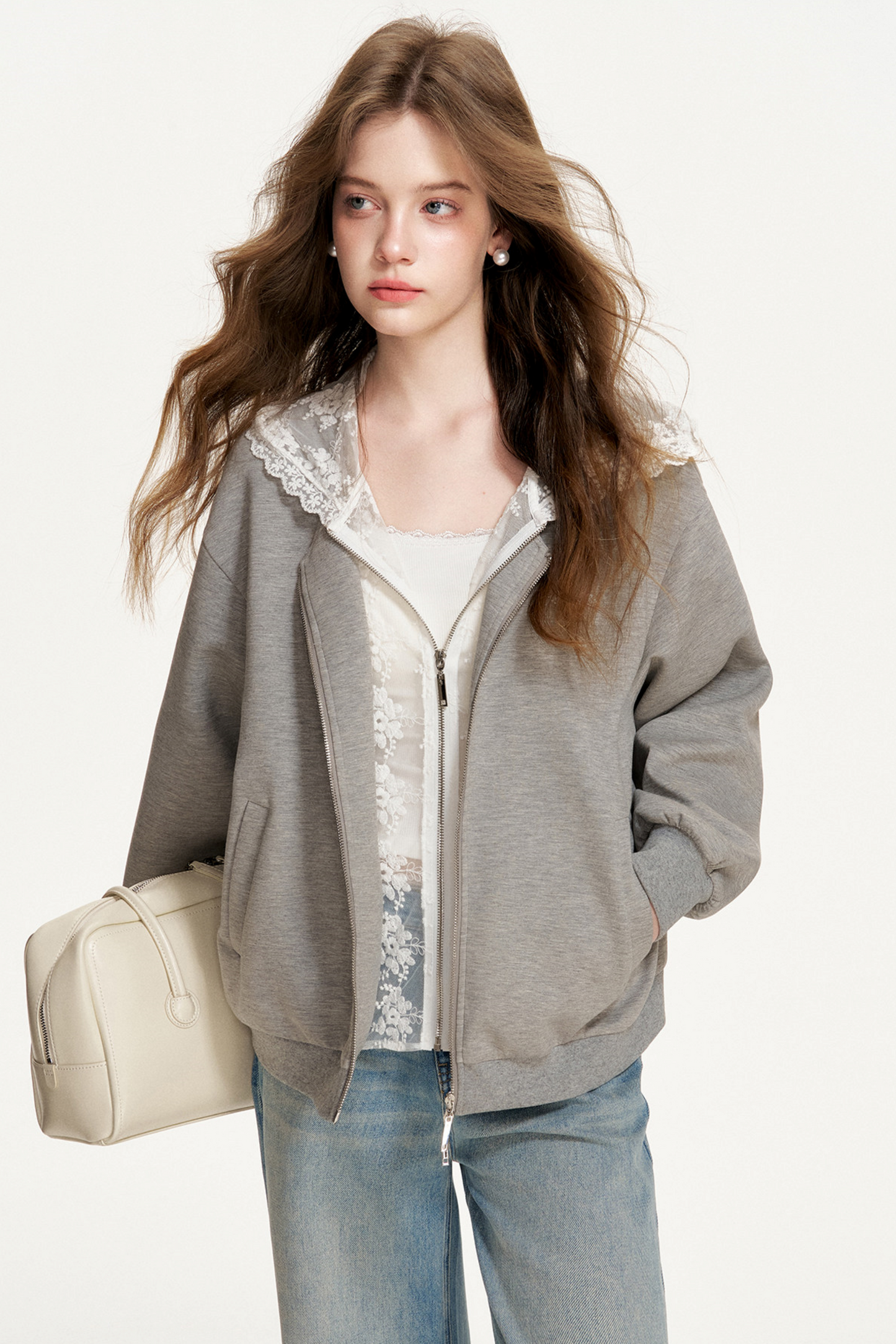 Lace Patchwork Hooded Jacket