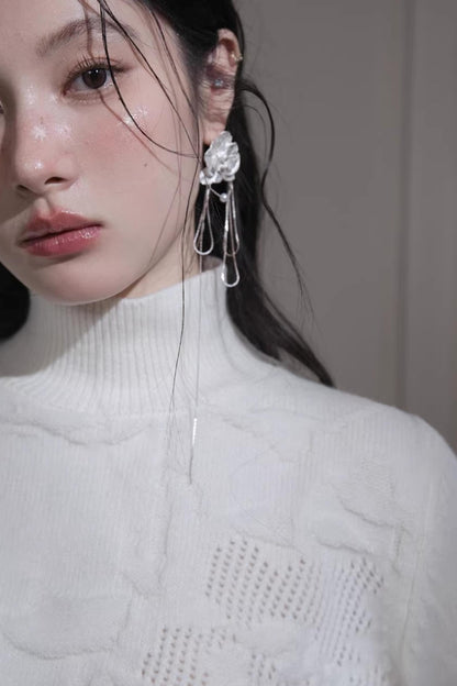 Milky White Floral Wool Sweater