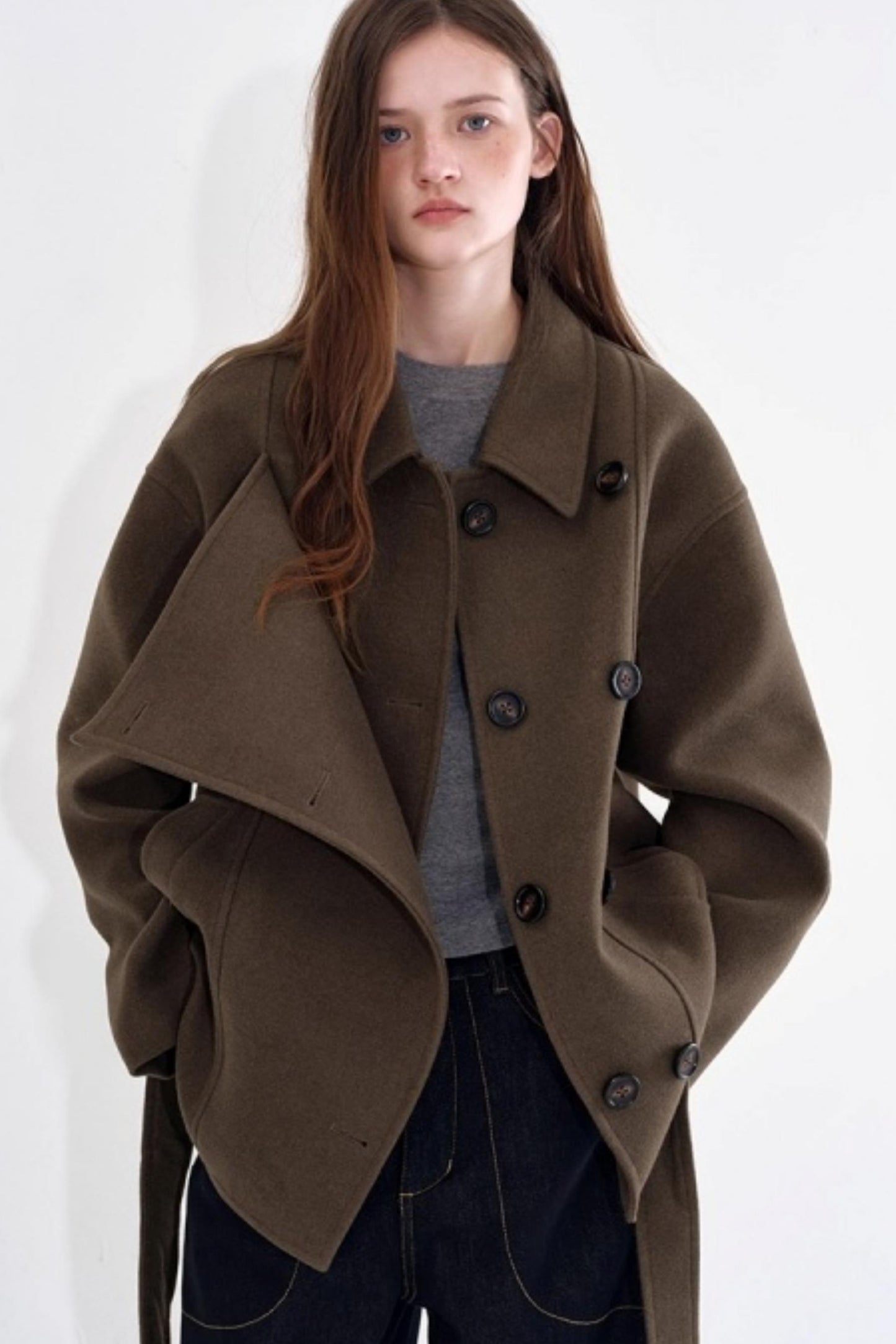 Woolen Double Placket Coat