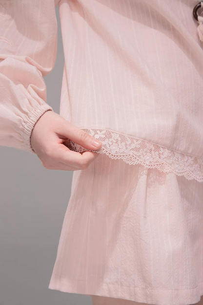 Completo Camicia a Righe Rosa Pesca