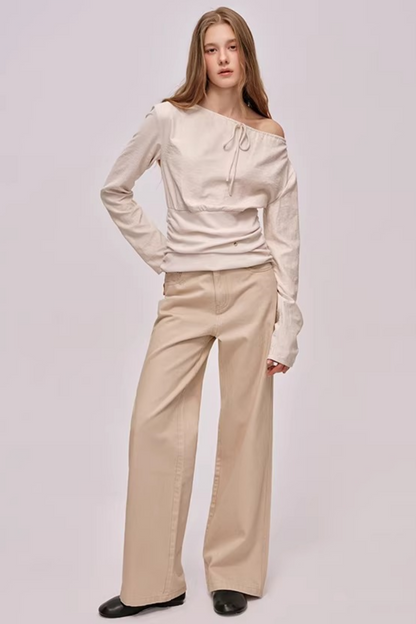 Slanted Drawstring Patchwork Top