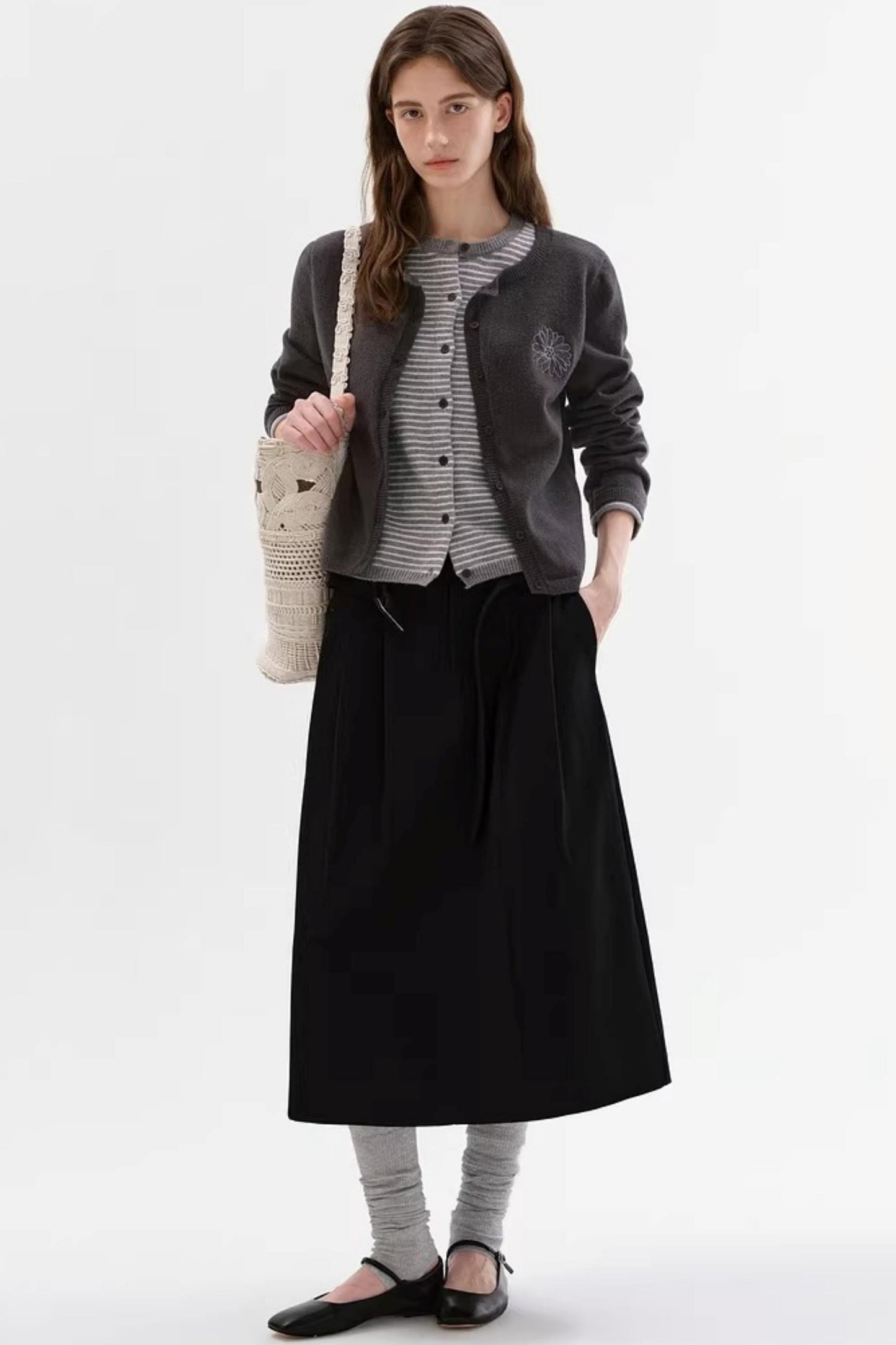 Gray Tone Embroidery Cardigan