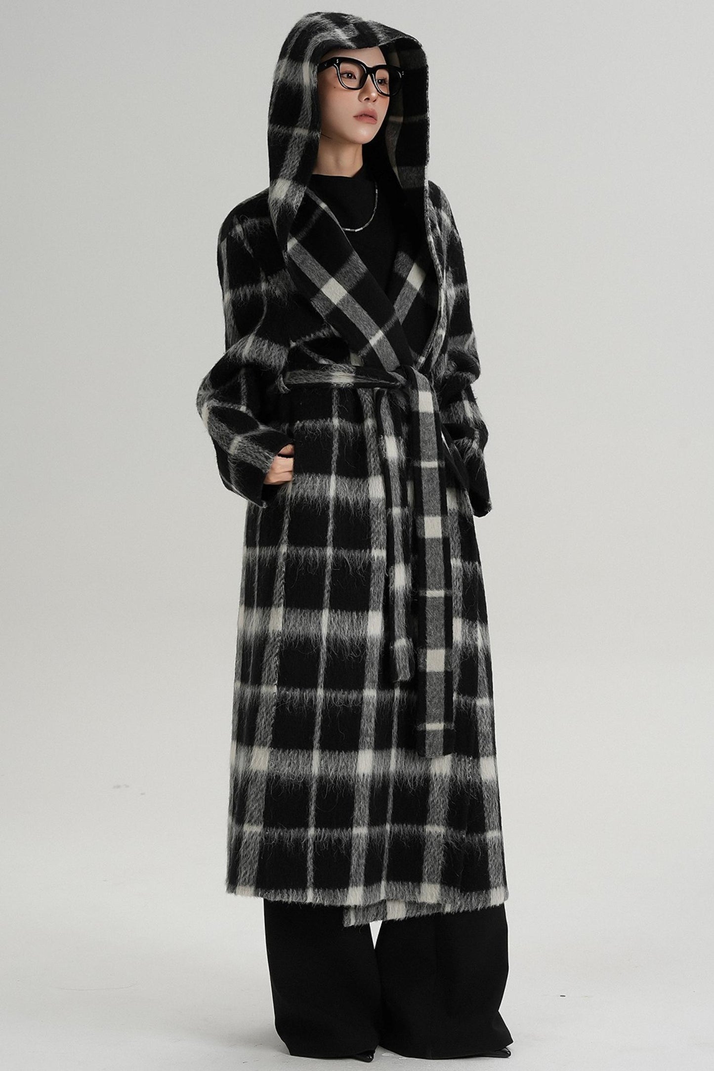 Plaid Alpaca Wool Coat