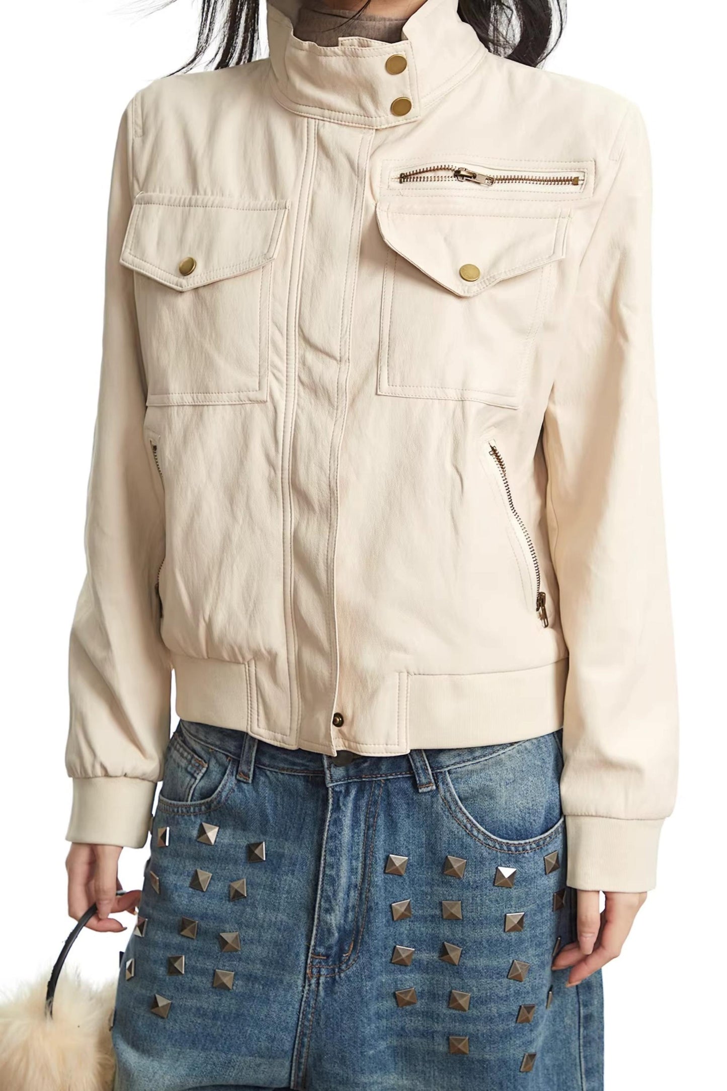 Apricot Leather Autumn Jacket