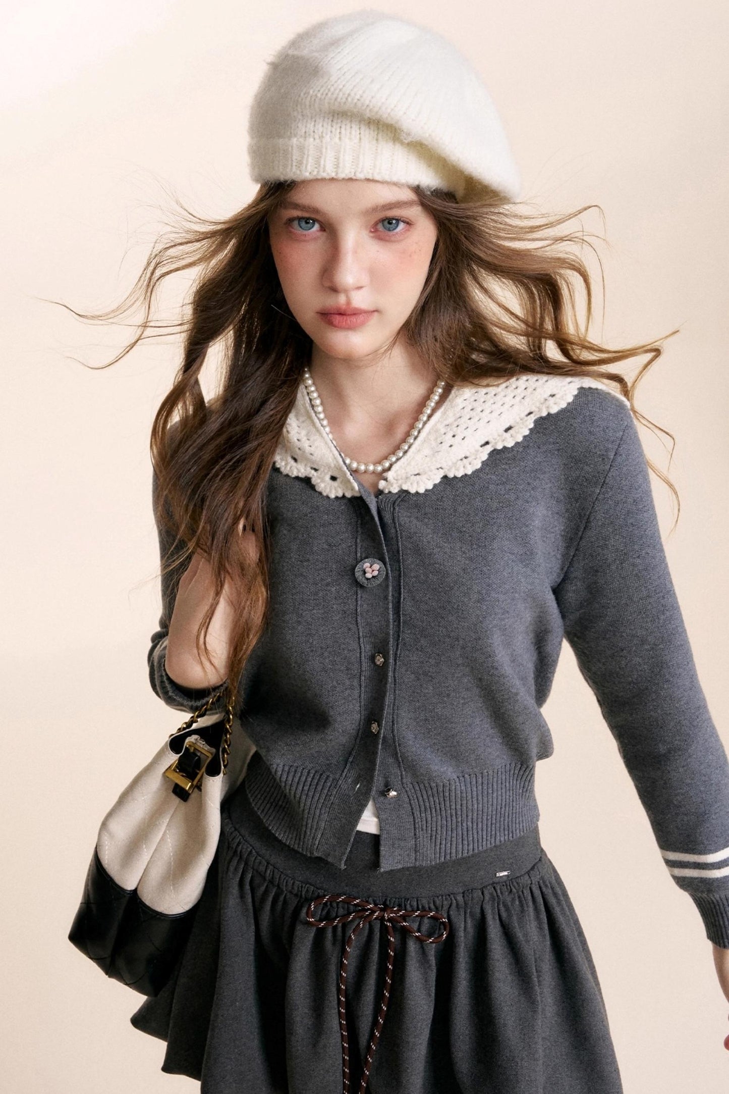 Navycore Crochet Lace-Up Cardigan