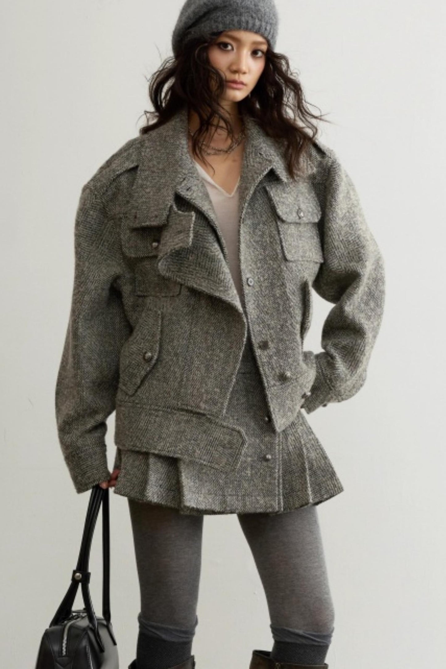 Herringbone Wool Silhouette Jacket Set-Up
