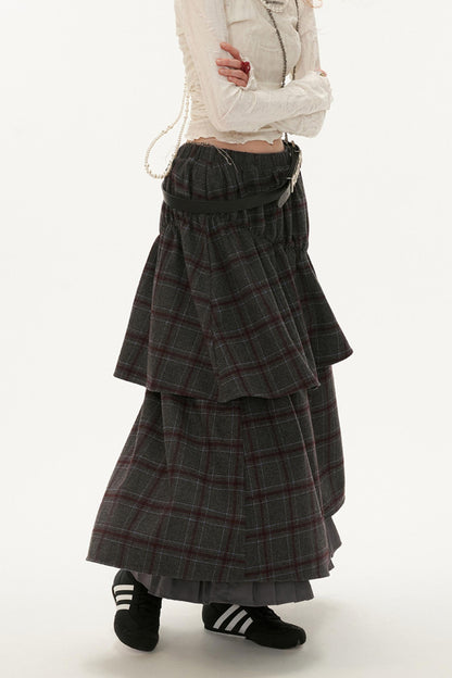 Fake Two-Piece Plaid Skirt