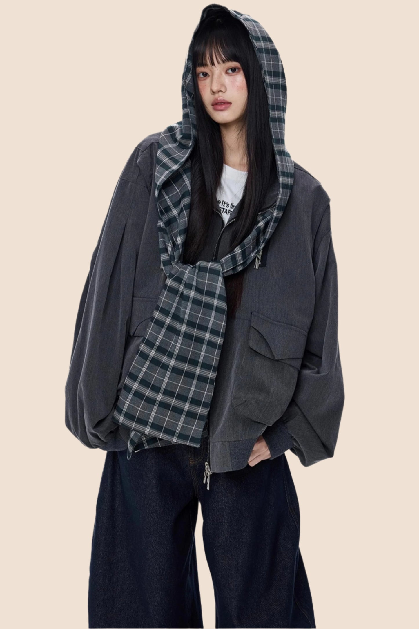 Loose Plaid Pocket Jacket