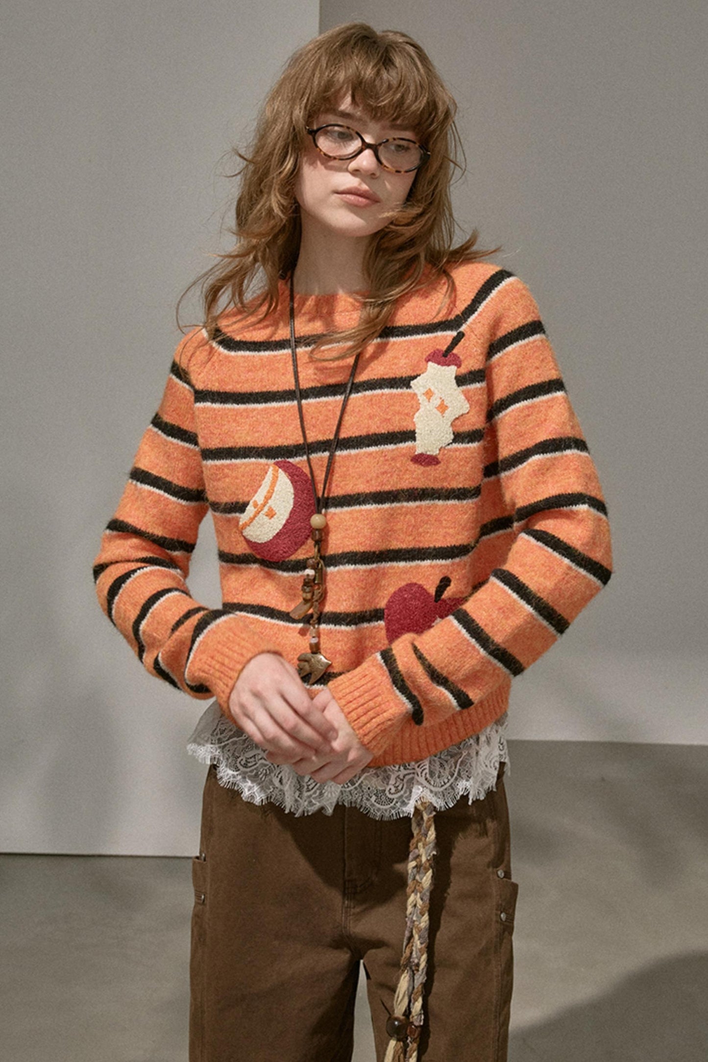 Apple Striped Crew Neck Top