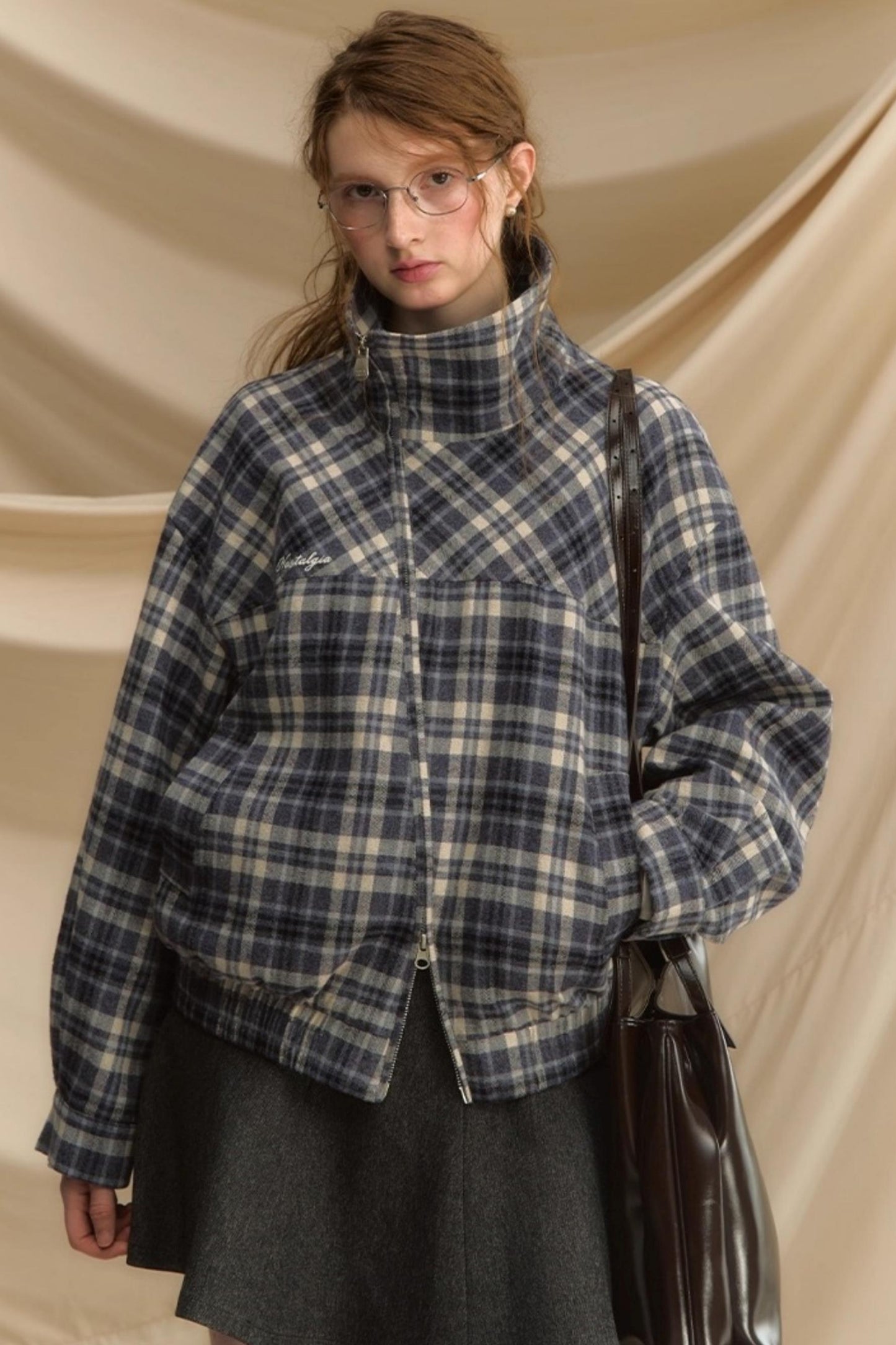 Vintage Plaid Diagonal Flight Jacket