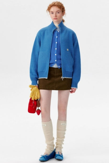 Candy-Colored Double-Zip Knitted Jacket