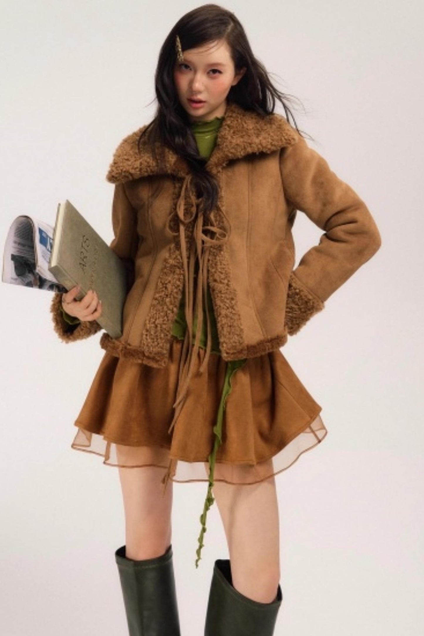 Fur-Lined Suede Winter Coat