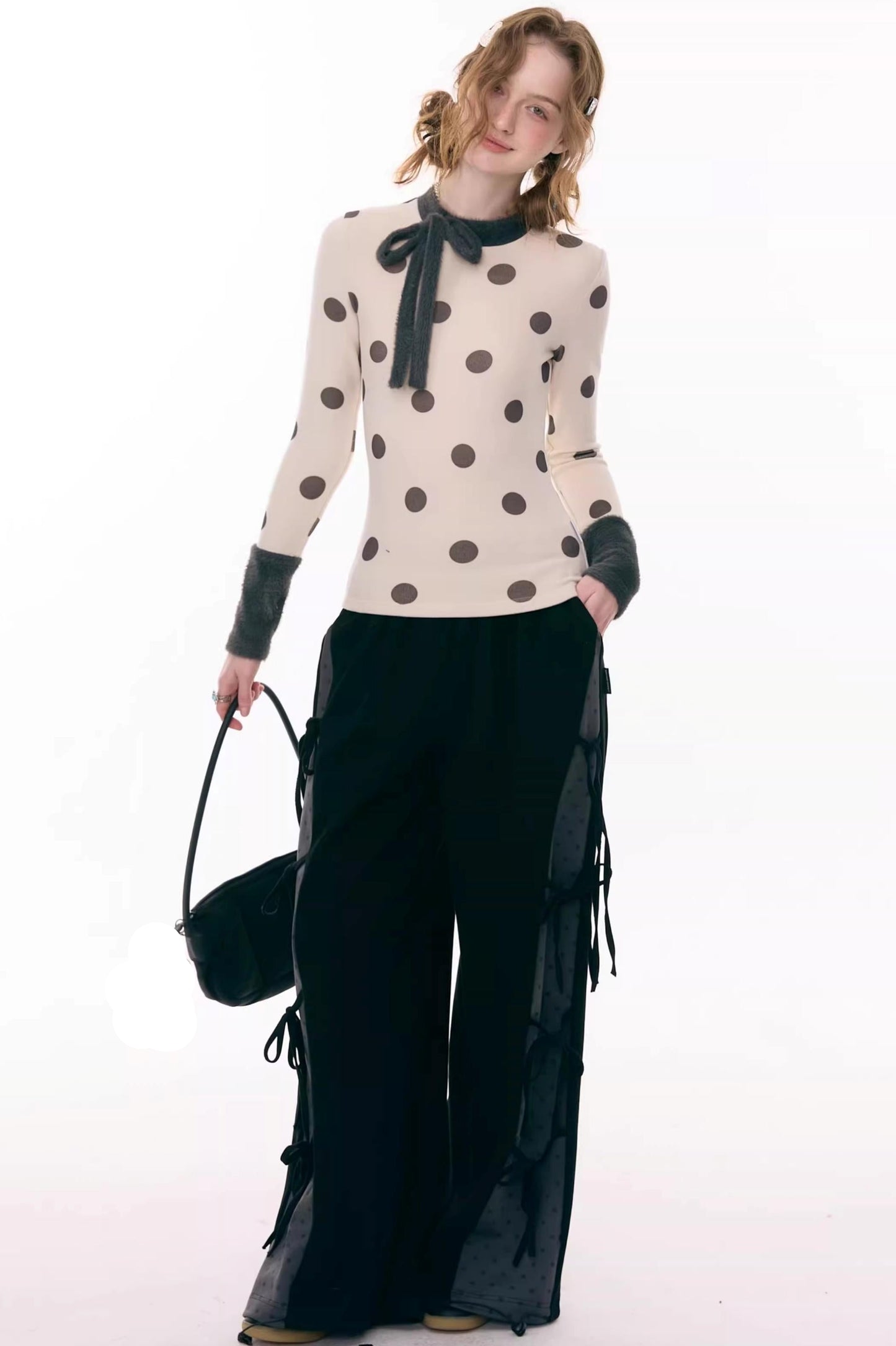 Deconstructed Bow Polka Dot Pants