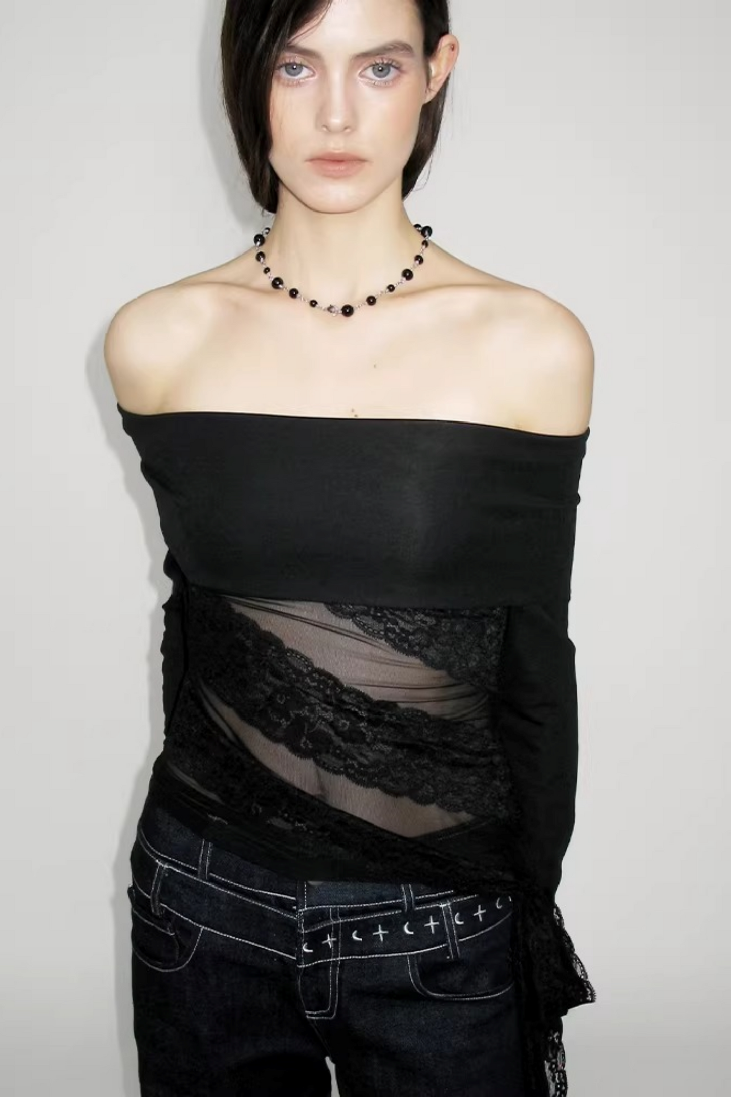 Translucent Lace One-Shoulder Top