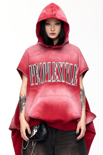 Distressed Red Hooded Sweatshirt