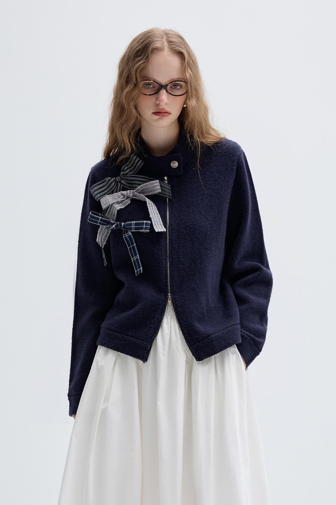 VEGA CHANG Strickwaren Damen Pre-Fall 2024 Neues Nischendesign Sense Miu Bow Cardigan Top