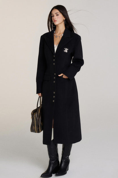 Long Suit Collar Tweed Coat