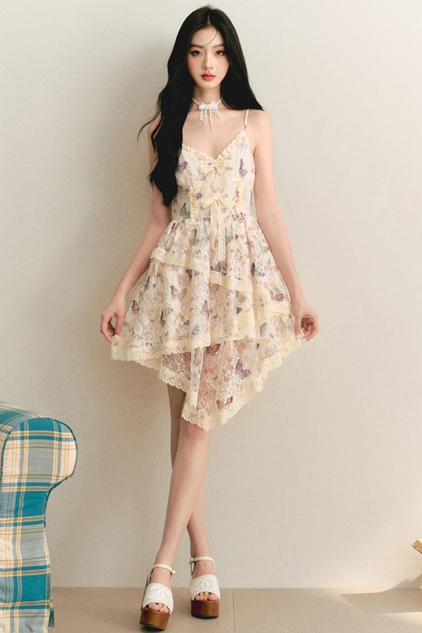 Butterfly Lace Halter Dress