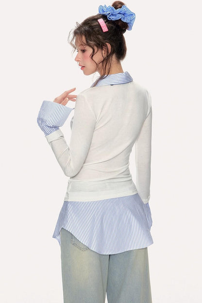 Fake Two-Piece Preppy Knit Sweater