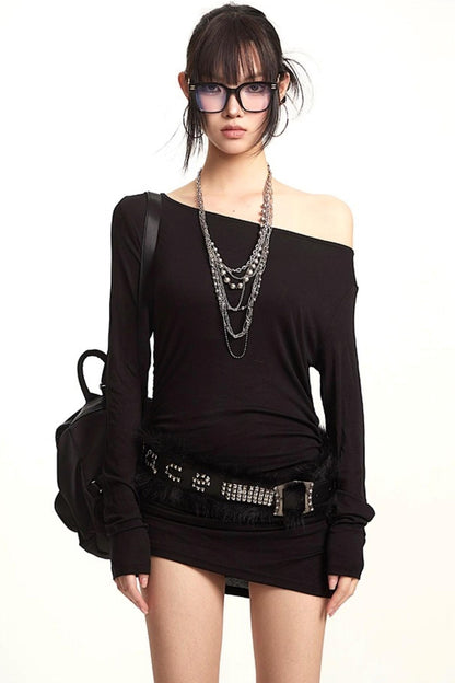 Slanted Shoulder Long Sleeve T-Shirt