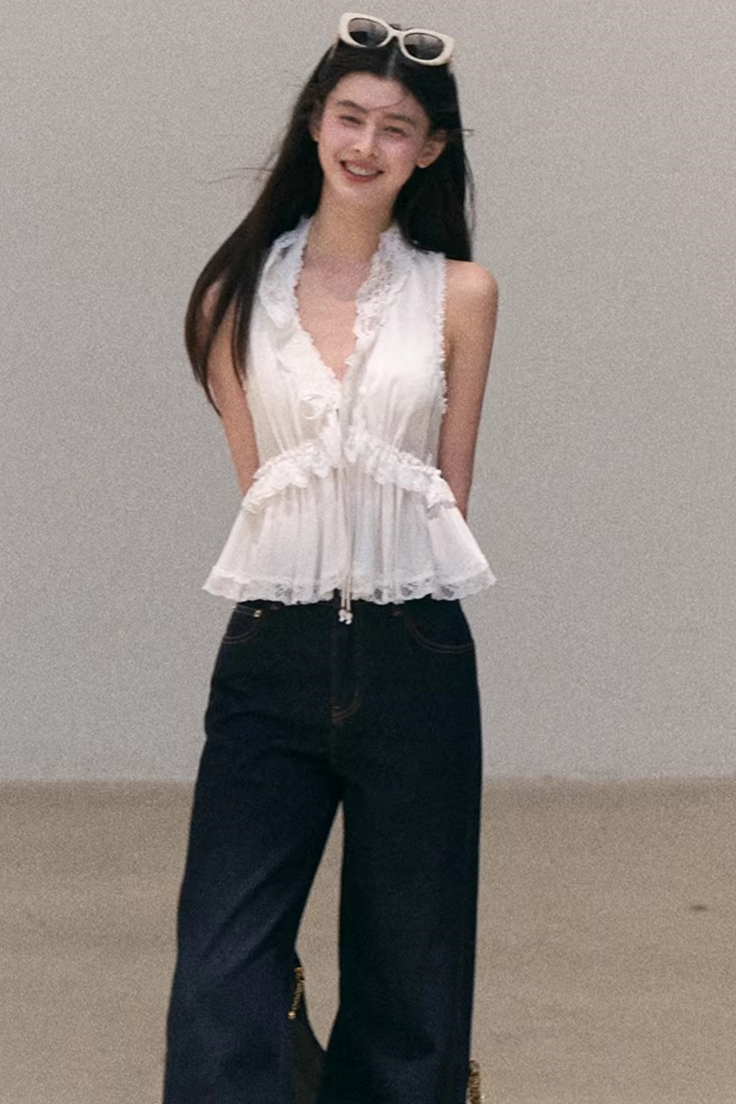 Custom-Dyed Lace Silk Top