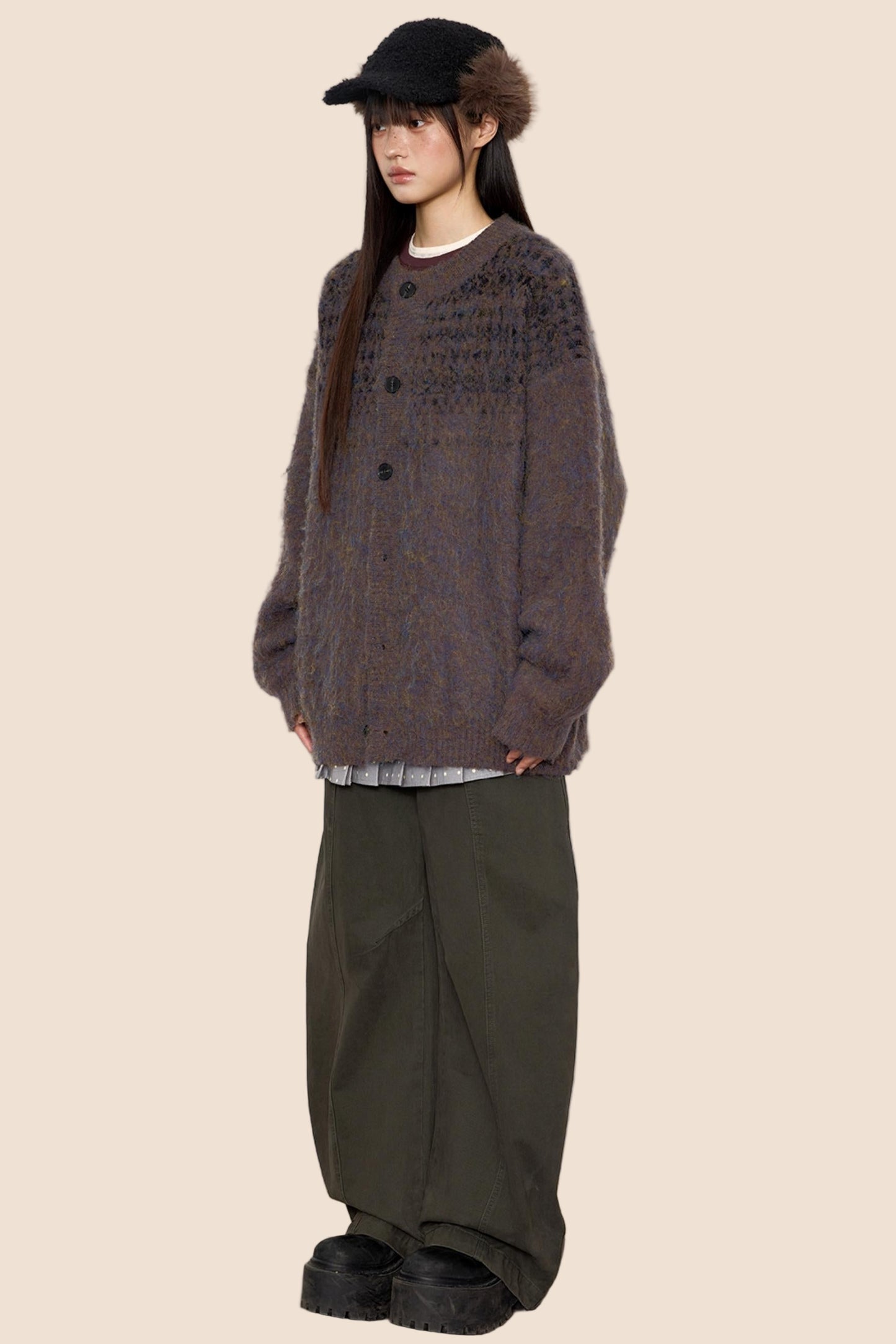 Brushed Crew Neck Cardigan