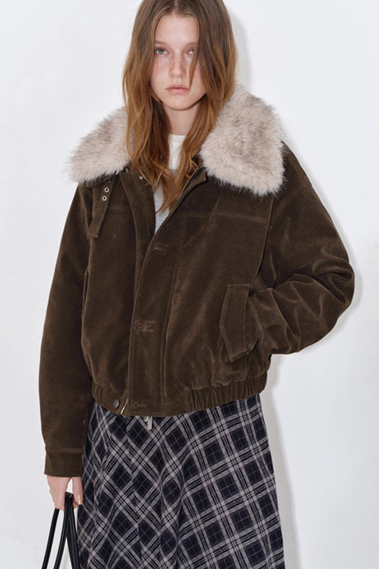 Retro Suede Fur Collar Jacket