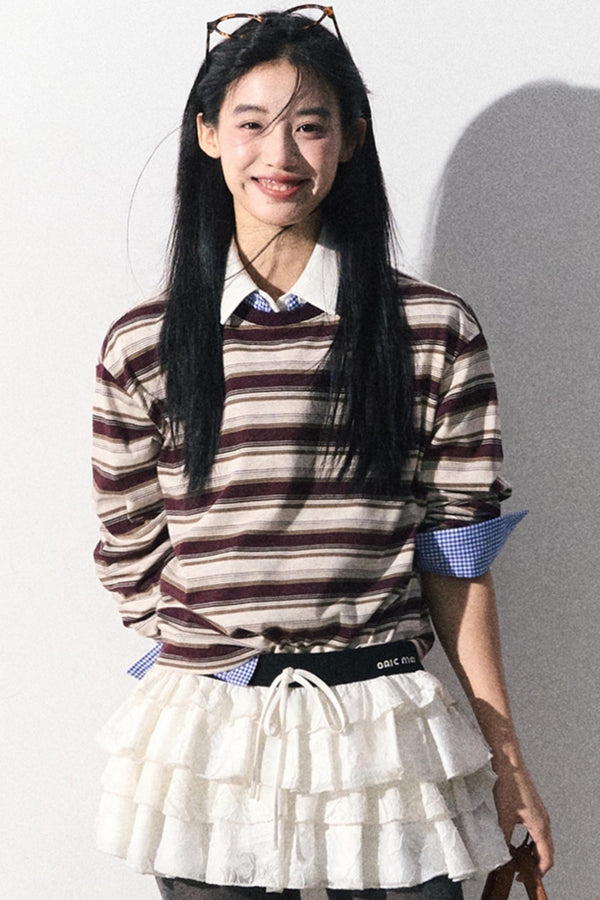 밀크 커피 스트라이프 다용도 탑 