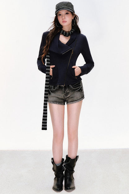 Lapel Diagonal Placket Short Jacket