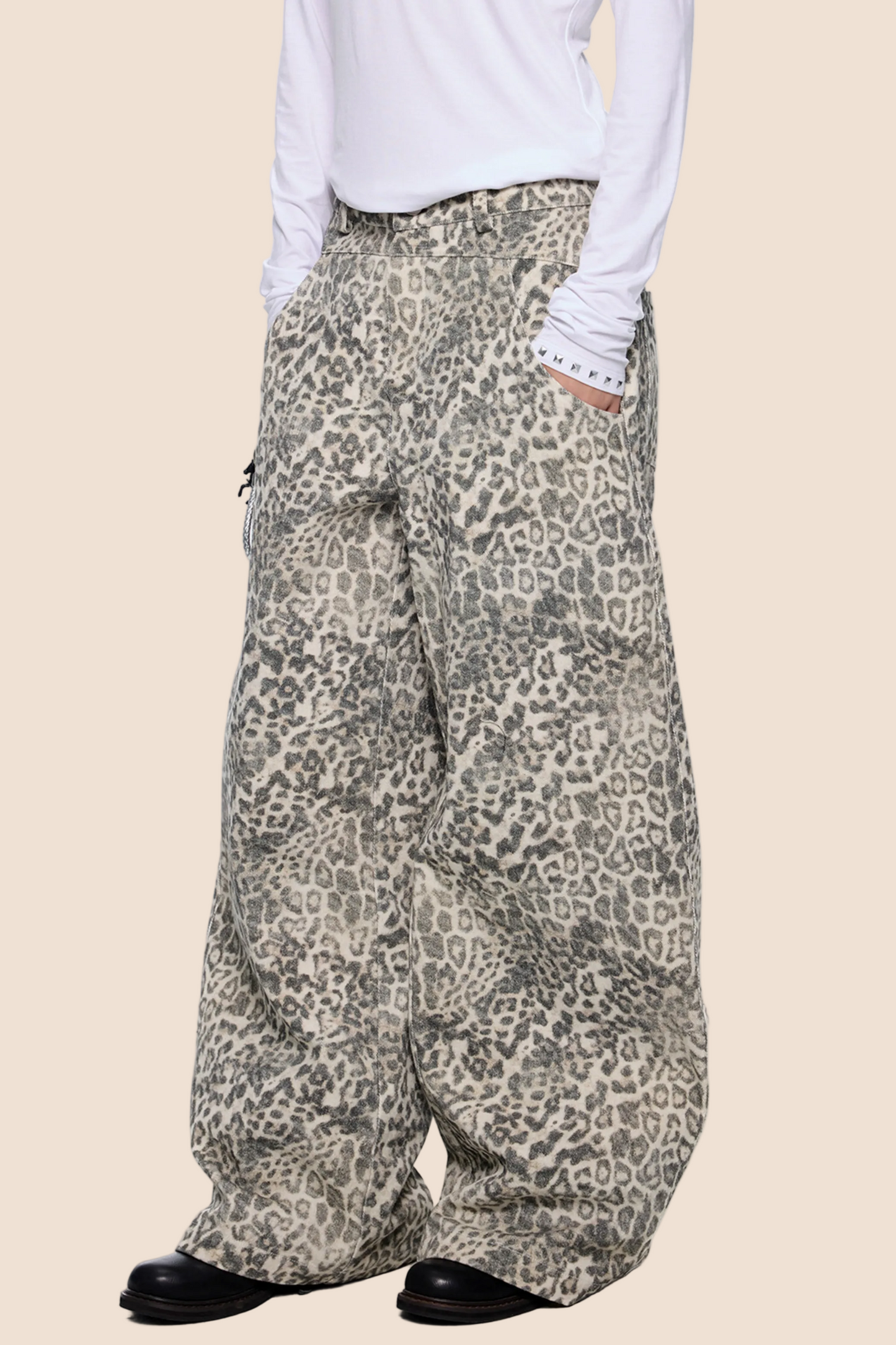 Leopard Print Retro Wide-Leg Jeans