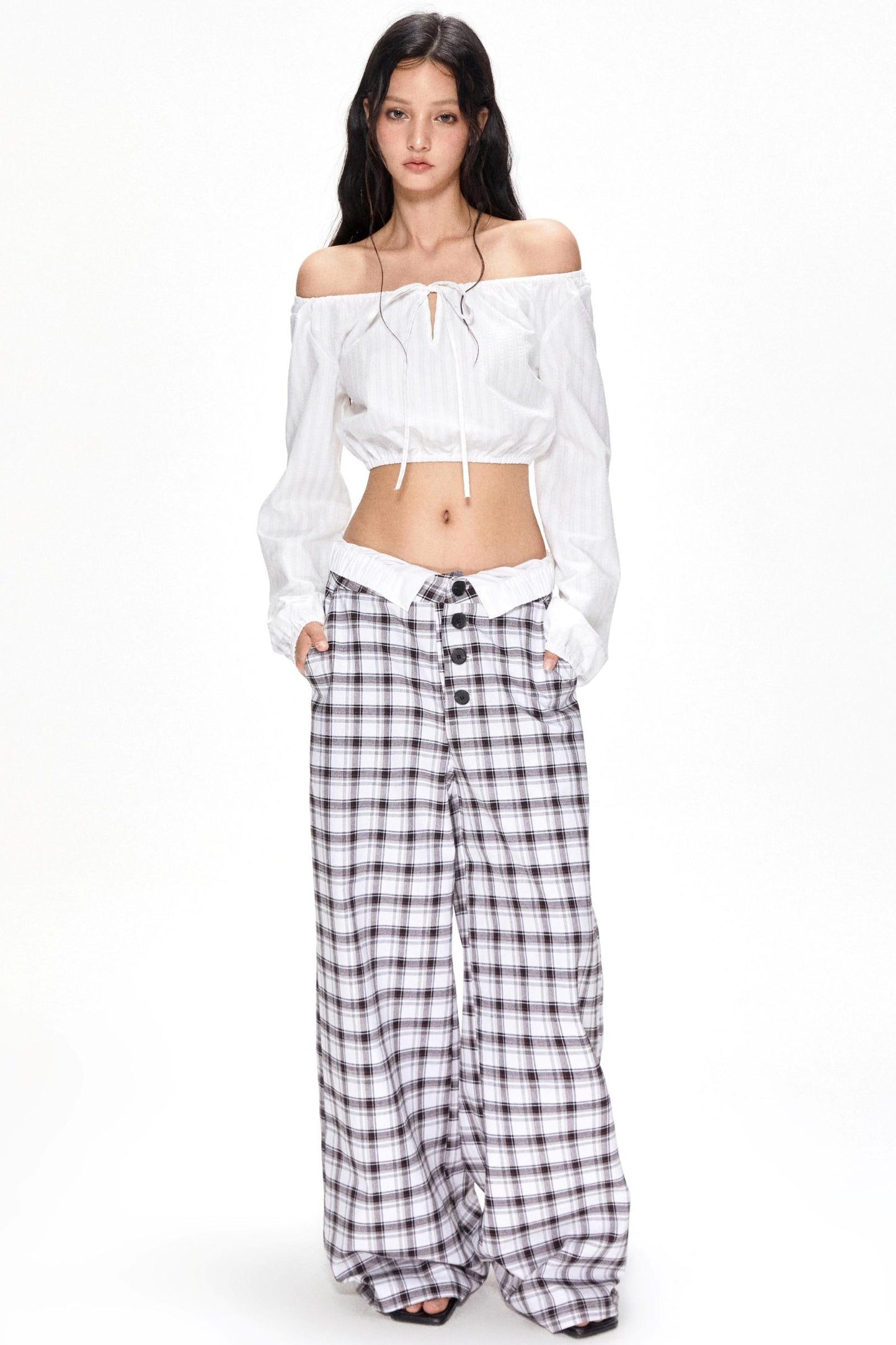 Summer Plaid Wide-Leg Pants