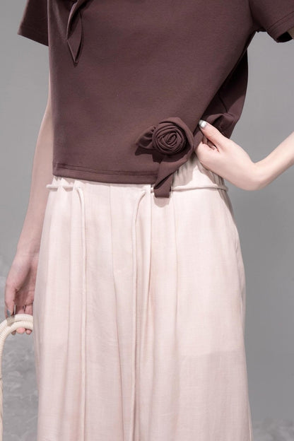 T-shirt sophistiqué bleu glace marron rose