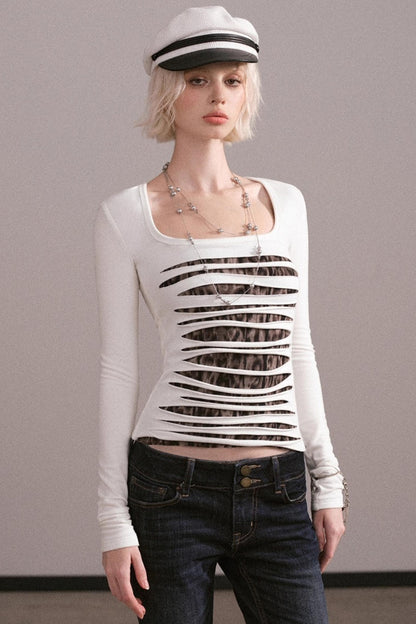 Slim-Fit Ripped Square-Neck Top