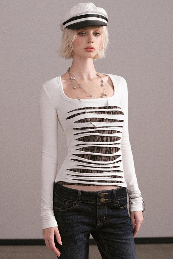 Slim-Fit Ripped Square-Neck Top