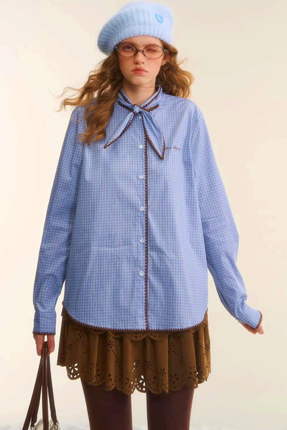 Retro Plaid Embroidery Shirt