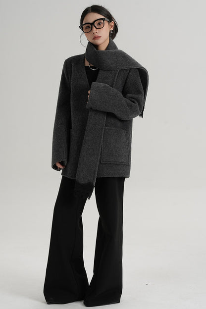 Scarf Patchwork Lace Woolen Coat