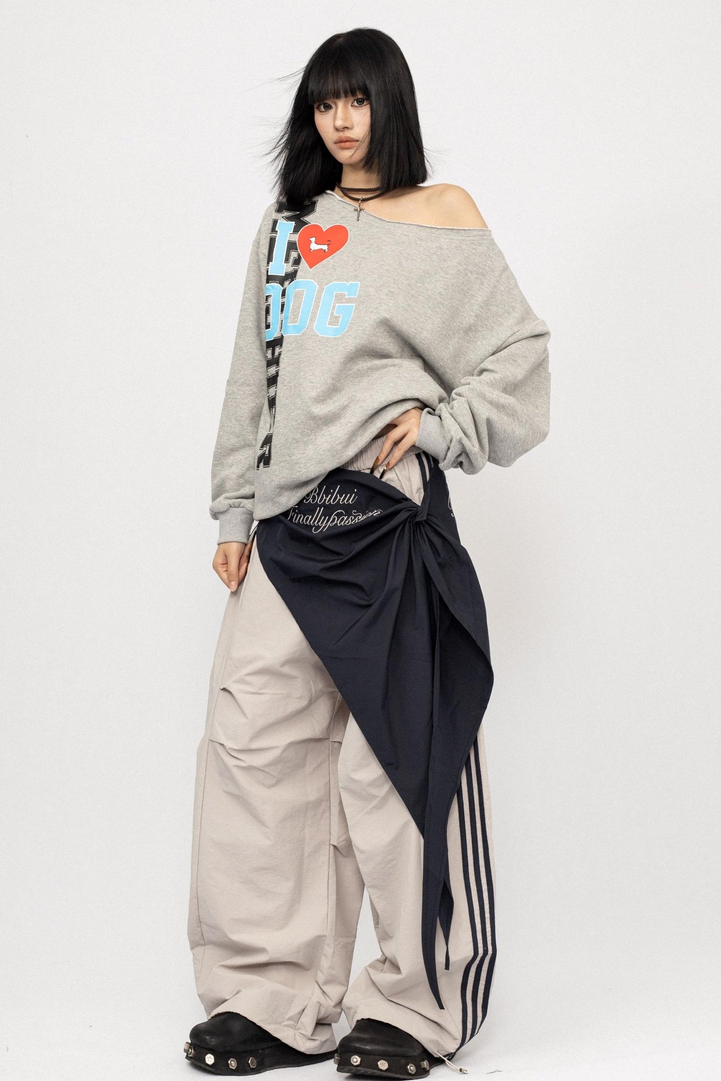 American Love Slanted Print Long Sleeve Top