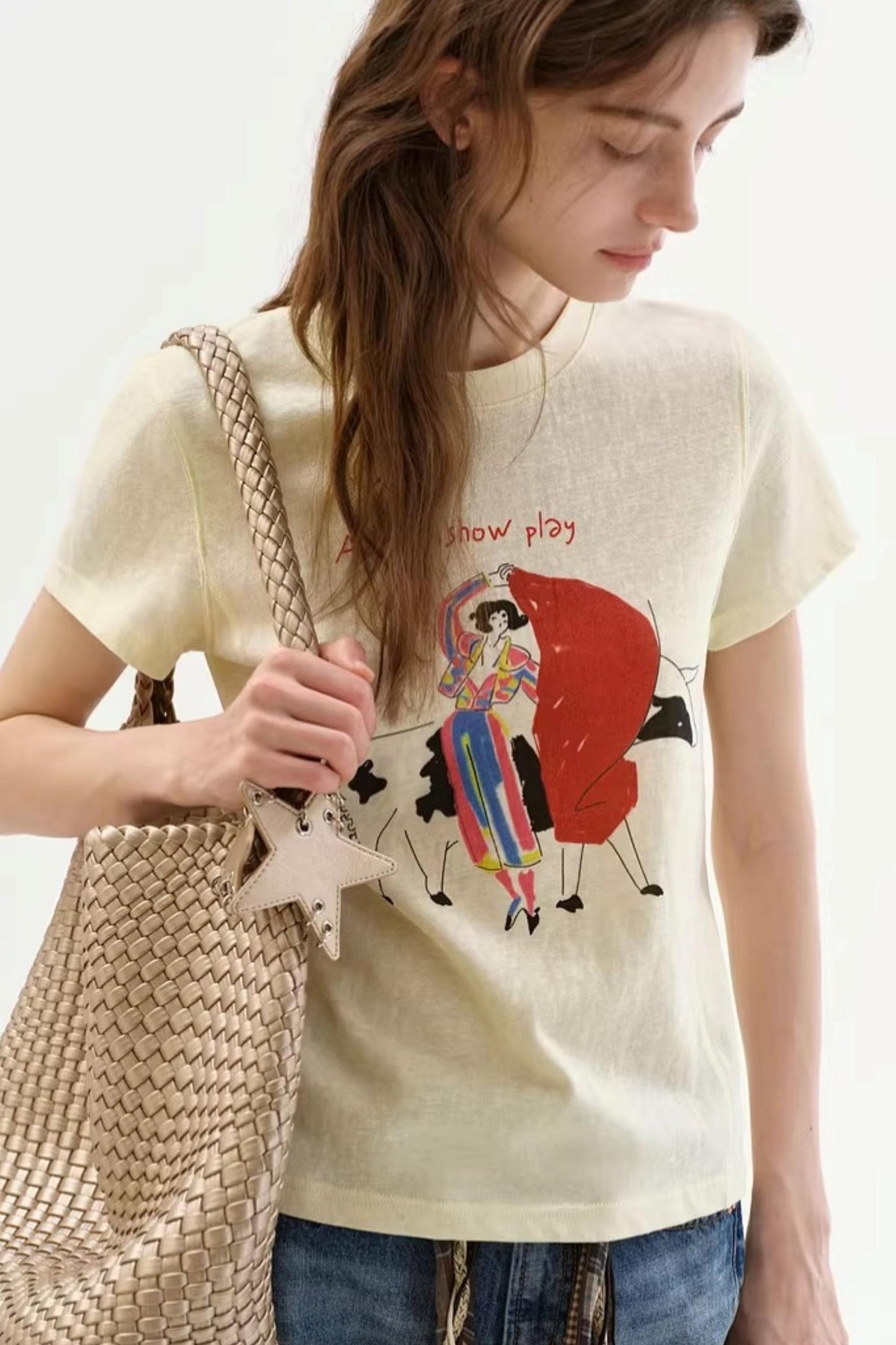 Linen Blend Retro Printed Top