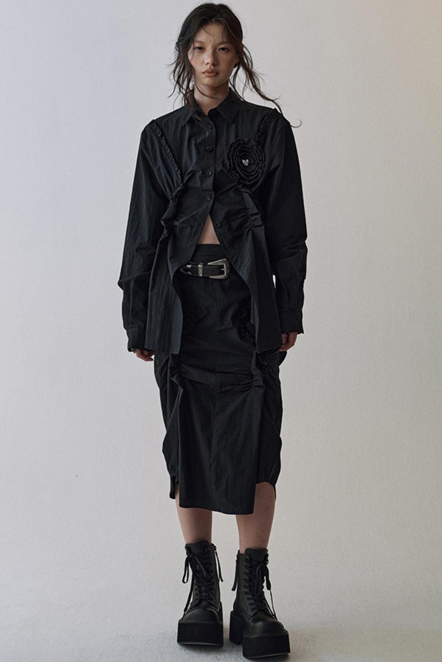 Gothic Plaid Flower Shirt & Skirt Set-Up