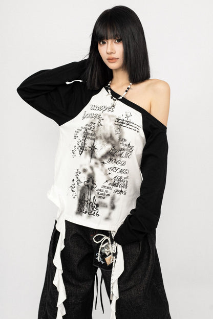 American Cool Off-the-Shoulder Long Sleeve T-Shirt