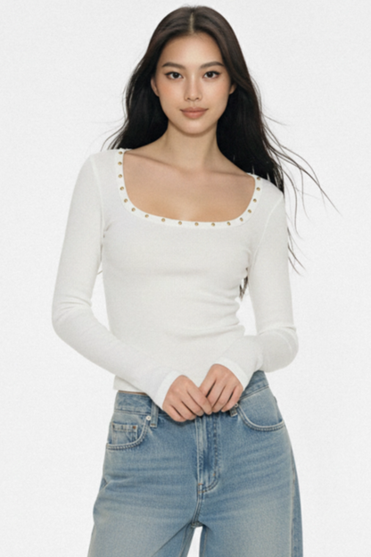 Retro Rivet Knit Top