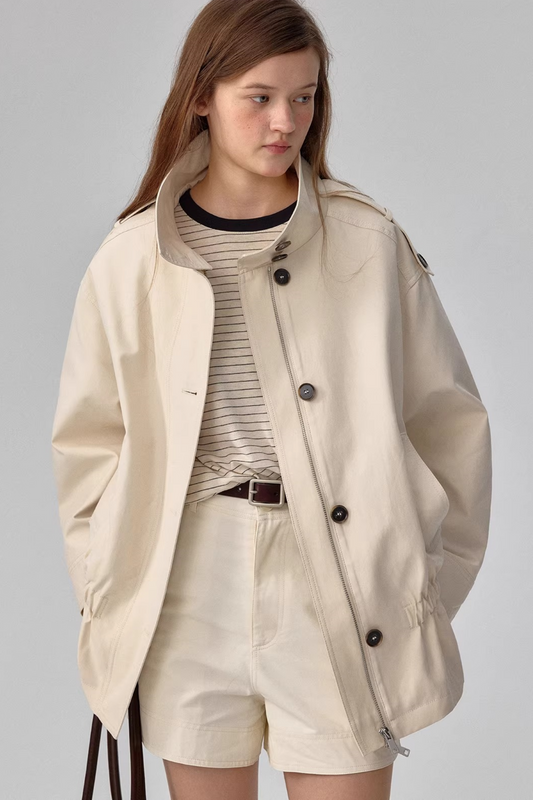 Tencel Cotton Stand Collar Trench Coat