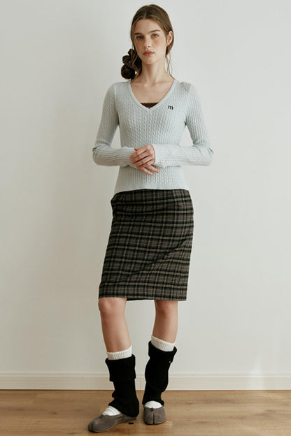 Retro Bias-Cut Plaid Skirt