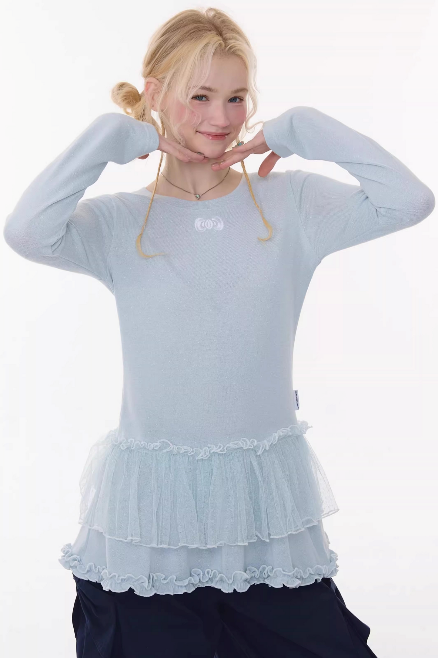 Lace Pleated Polka Dot Top