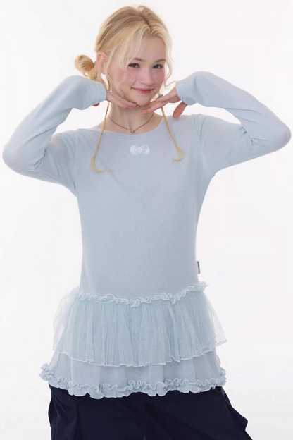 Lace Pleated Polka Dot Top