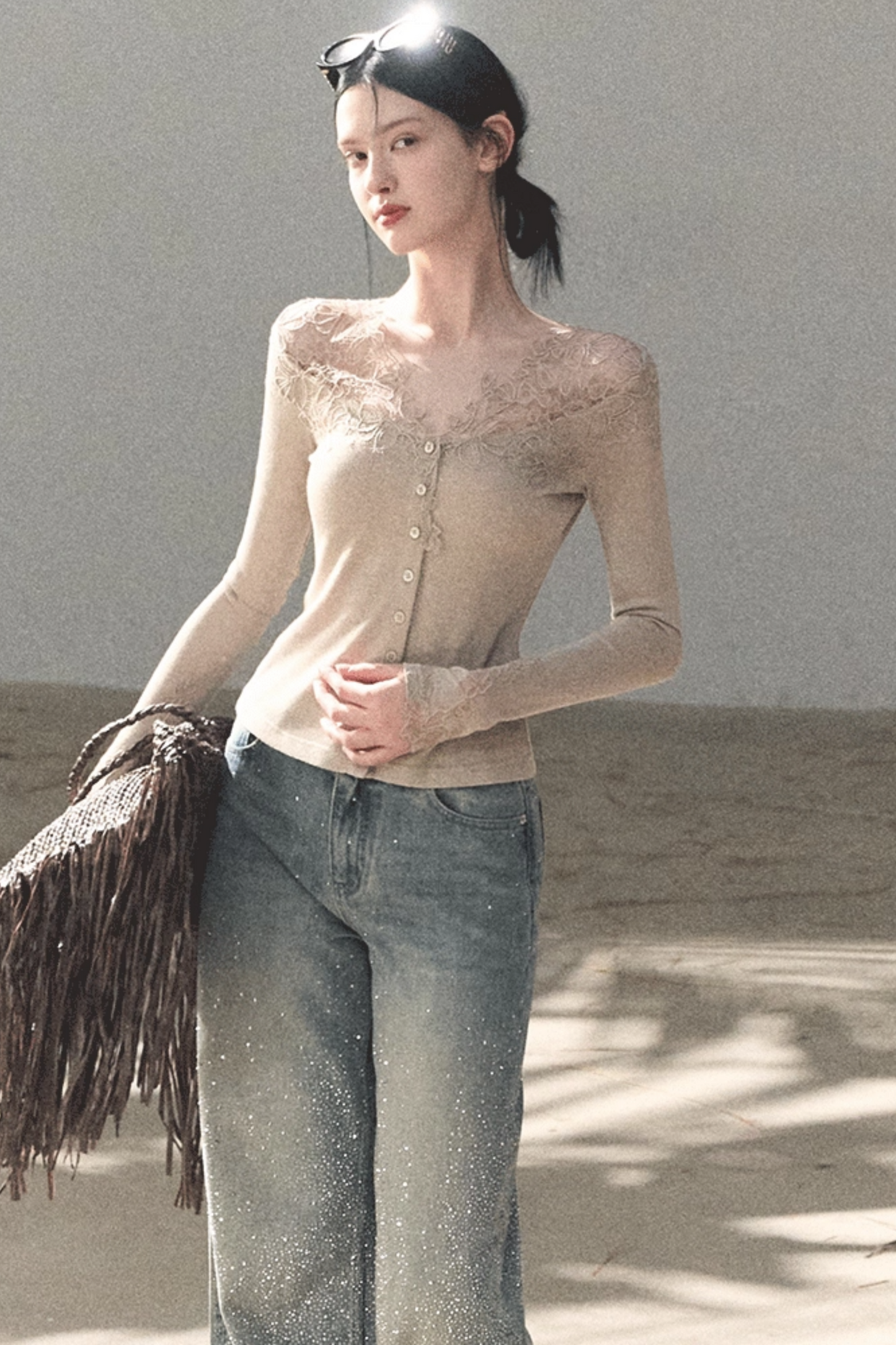 Two-Tone Irregular Lace Cardigan