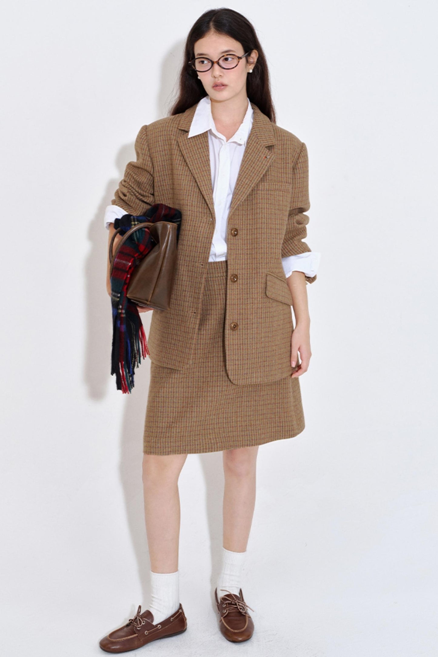 Color Block Plaid Suit Jacket